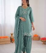 Sea green crepe silk thread sequence farshi salwar suit