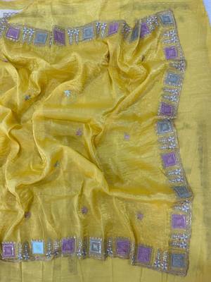 Yellow color Embroidery and Cuteork Border Work Silk Saree.. 2