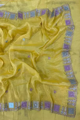 Yellow color Embroidery and Cuteork Border Work Silk Saree..