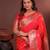 red floral, zari woven faux kanjivaram saree with blouse