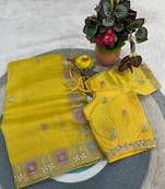 Yellow color Embroidery and Cuteork Border Work Silk Saree..