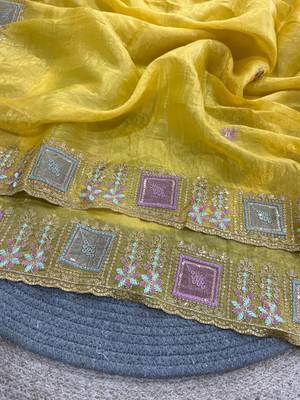 Yellow color Embroidery and Cuteork Border Work Silk Saree.. 4