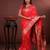 red floral, zari woven faux kanjivaram saree with blouse