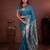 sky blue floral, zari woven faux kanjivaram saree with blouse