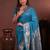 sky blue floral, zari woven faux kanjivaram saree with blouse
