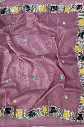 Pink color Embroidery and Cuteork Border Work Silk Saree..