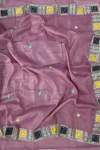Pink color Embroidery and Cuteork Border Work Silk Saree..