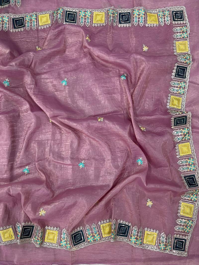 Pink color Embroidery and Cuteork Border Work Silk Saree..