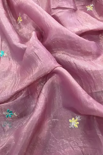 Pink color Embroidery and Cuteork Border Work Silk Saree..
