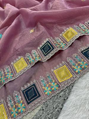 Pink color Embroidery and Cuteork Border Work Silk Saree.. 3