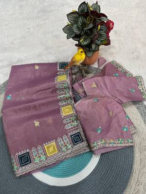 Pink color Embroidery and Cuteork Border Work Silk Saree.. 4