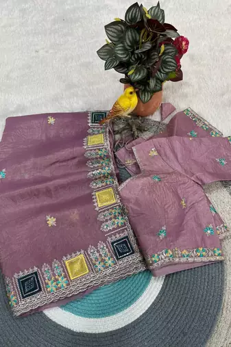 Pink color Embroidery and Cuteork Border Work Silk Saree..
