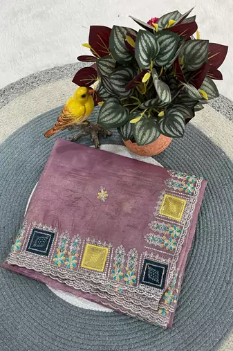Pink color Embroidery and Cuteork Border Work Silk Saree..