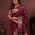 wine floral, zari woven faux kanjivaram saree with blouse