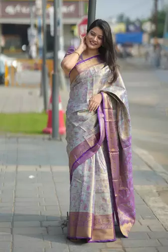 Sea green floral, zari woven kanjivaram silk saree with blouse