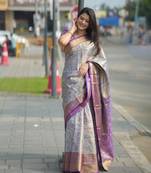 Sea green floral, zari woven kanjivaram silk saree with blouse