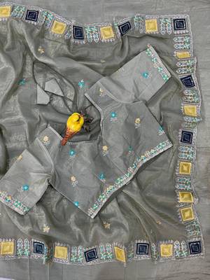 Olive Color Embroidery and Cuteork Border Work Silk Saree.. 2