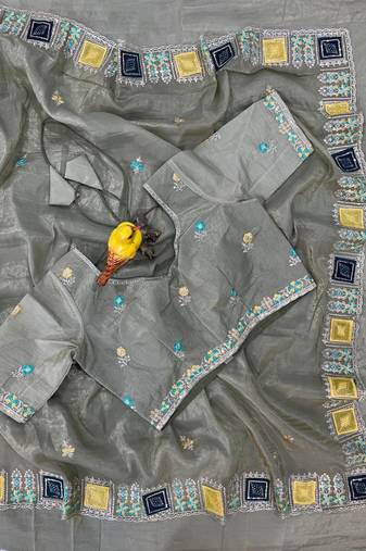 Olive Color Embroidery and Cuteork Border Work Silk Saree..