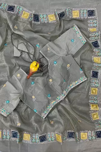 Olive Color Embroidery and Cuteork Border Work Silk Saree..