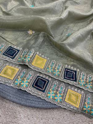 Olive Color Embroidery and Cuteork Border Work Silk Saree.. 3