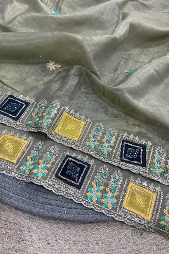 Olive Color Embroidery and Cuteork Border Work Silk Saree..