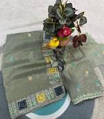 Olive Color Embroidery and Cuteork Border Work Silk Saree..