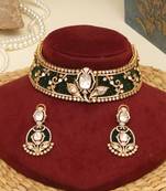Gold plated emerald green stones choker necklace set