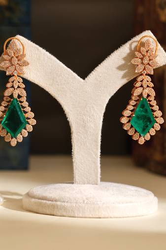 Gold plated green stones danglers