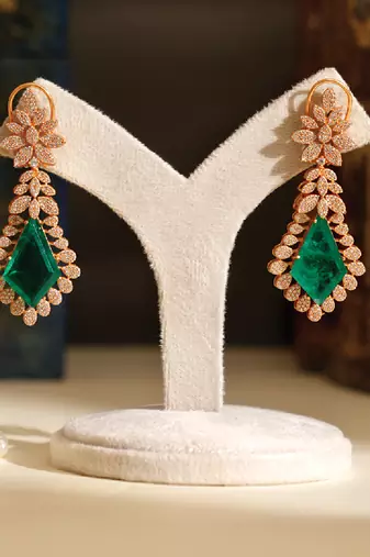 Gold plated green stones danglers