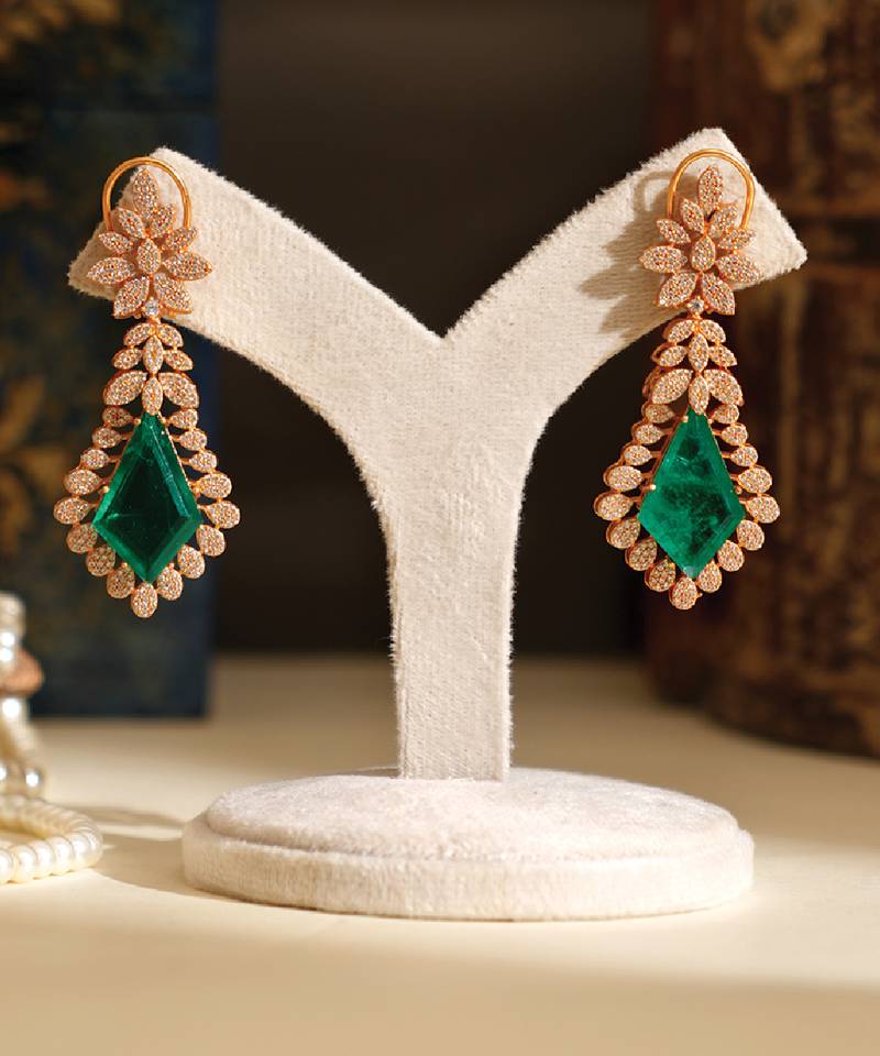 Gold plated green stones danglers