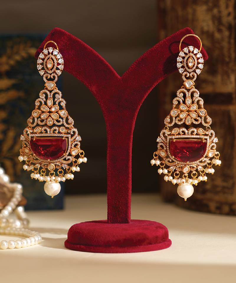 Gold plated red stones danglers