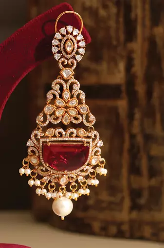 Gold plated red stones danglers