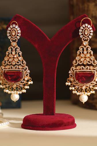 Gold plated red stones danglers