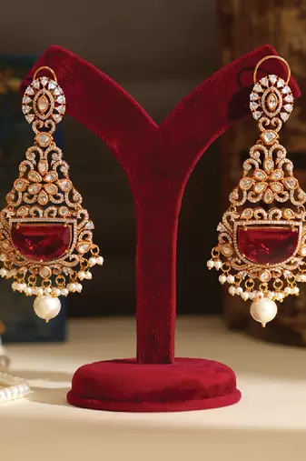 Gold plated red stones danglers