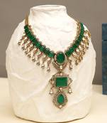 Gold plated kundan green stones necklace set