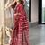 Maroon zigzag, striped print mulmul cotton saree with blouse.