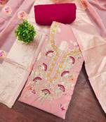Pink banarasi cotton woven unstitched dress material
