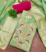 Mint banarasi cotton woven unstitched dress material