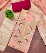Peach banarasi cotton woven unstitched dress material