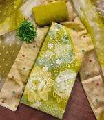 Green modal printed unstitched dress material