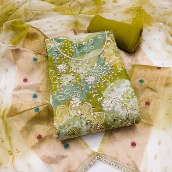 Green modal printed unstitched dress material 2