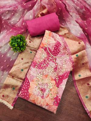 Pink modal printed unstitched dress material 1