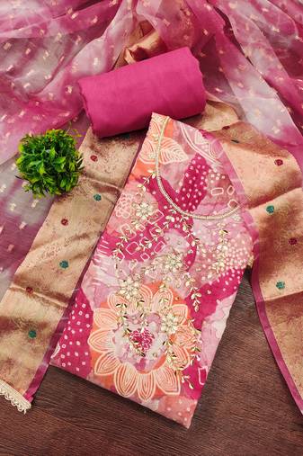 Pink modal printed unstitched dress material