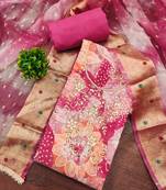 Pink modal printed unstitched dress material