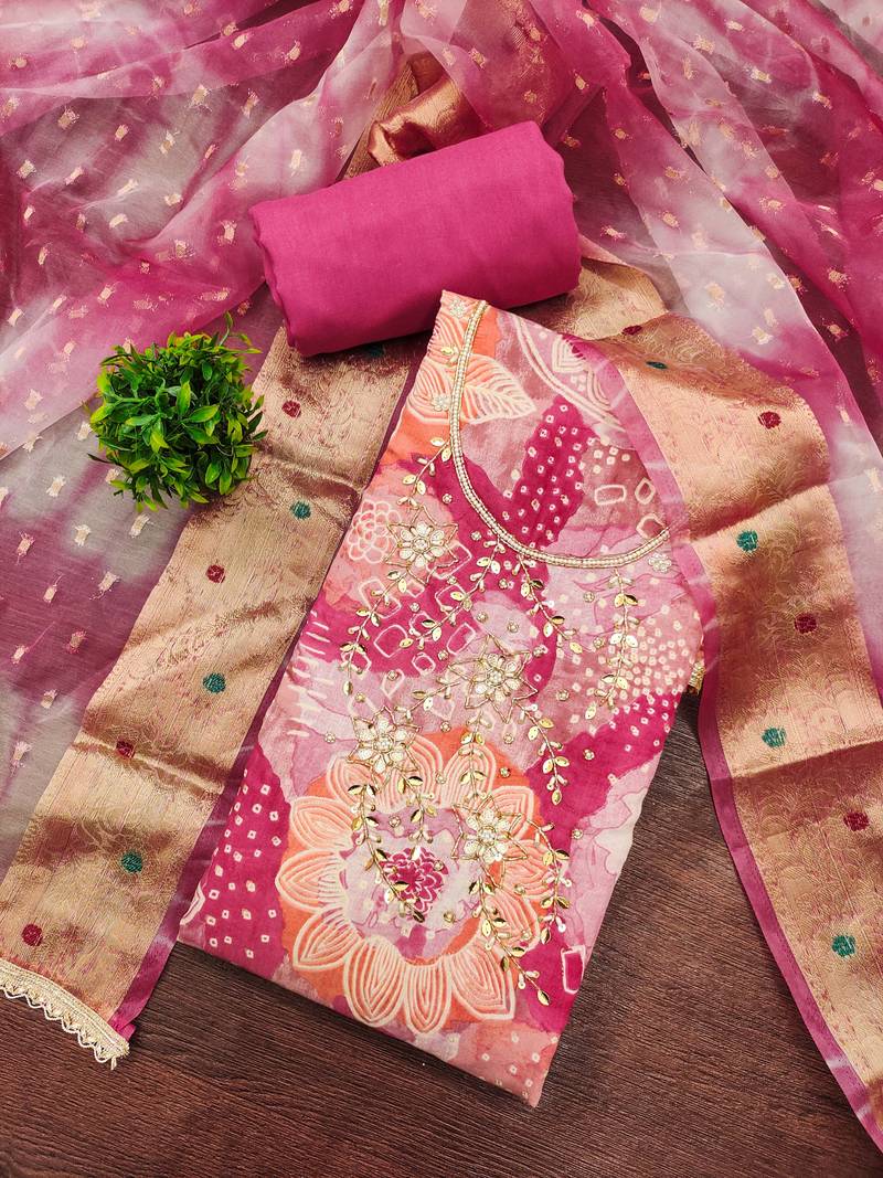 Pink modal printed unstitched dress material