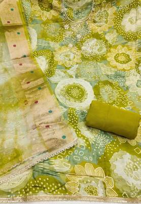 Green modal printed unstitched dress material 3