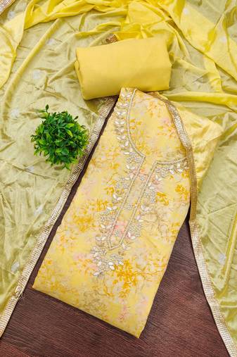 Yellow modal printed unstitched dress material