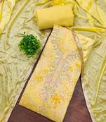 Yellow modal printed unstitched dress material