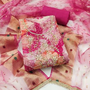 Pink modal printed unstitched dress material 2
