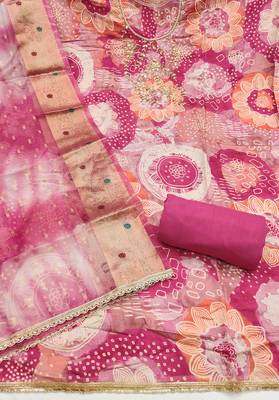 Pink modal printed unstitched dress material 3
